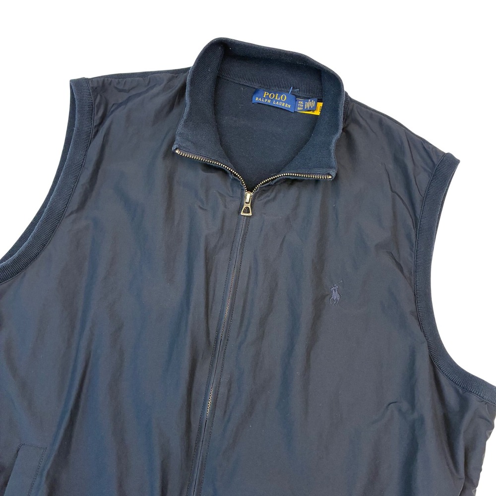 Polo Ralph Lauren Vest Mens XXL Navy Blue Full Zip Hybrid Microfiber Knit Logo